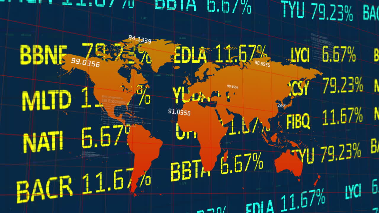 Animation of financial data processing over world map