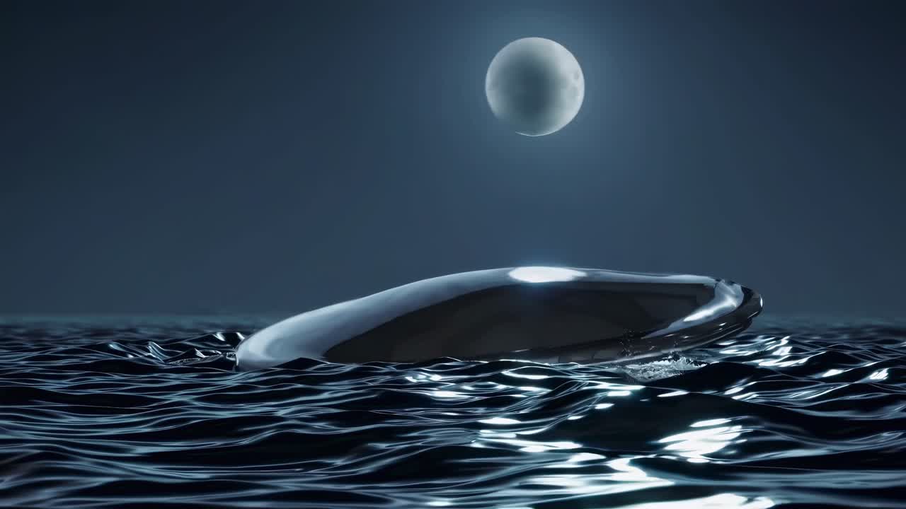 таинственный нло, приземляющийся ночью над морем.