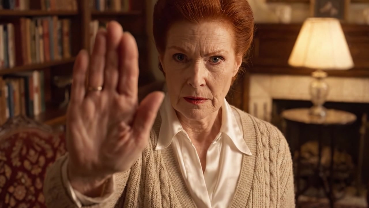 A Dramatic Transformation: The Evolution of Emotion Captured in Two Frames Featuring a Woman in a Cozy Setting with an Intense Gaze and a Defiant Gesture