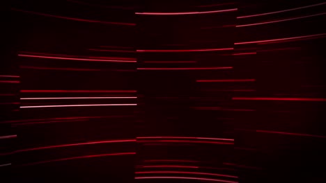 Animation-of-thin-pulsating-glowing-red-lines-slowly-scrolling-over-black-background