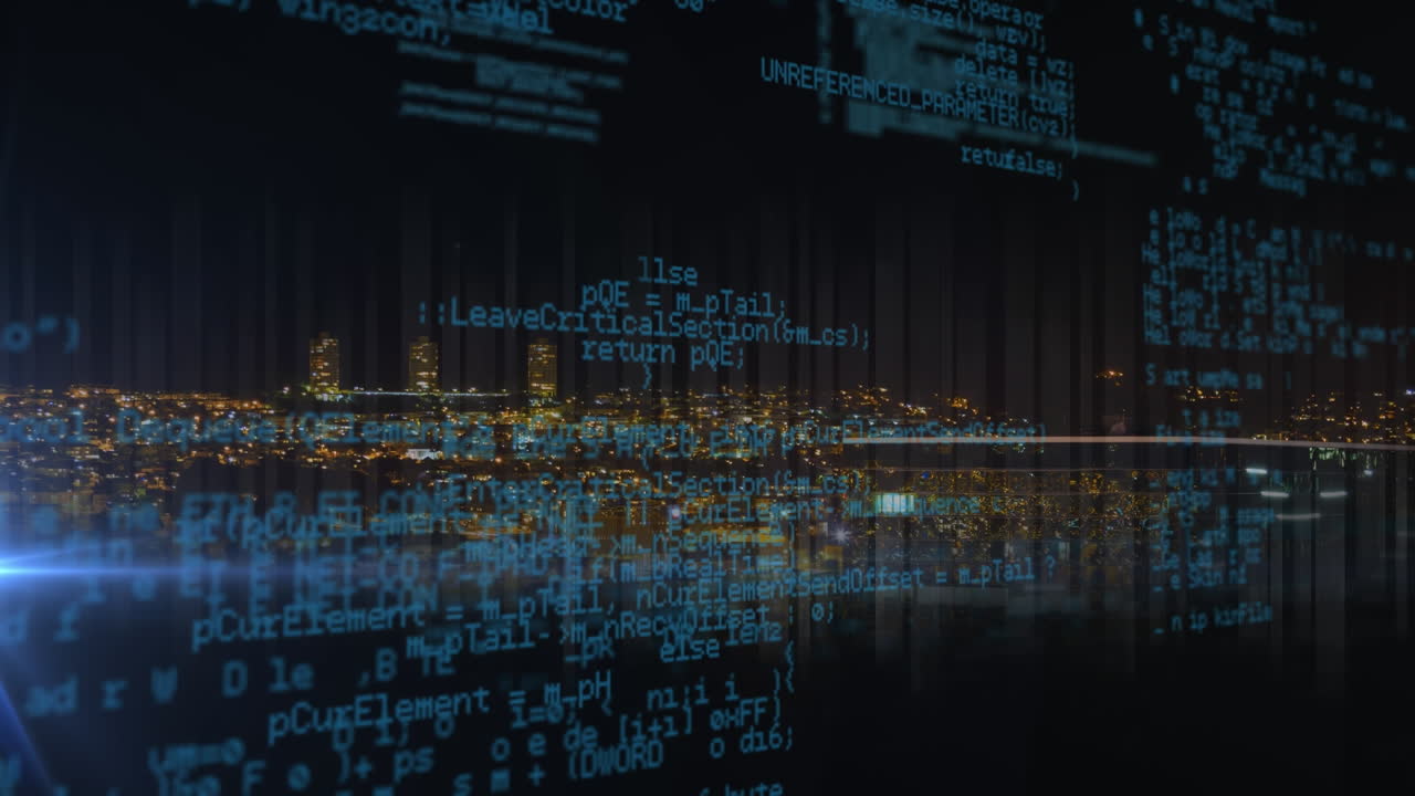 파란색 배경에 있는 데이터 처리의 애니메이션