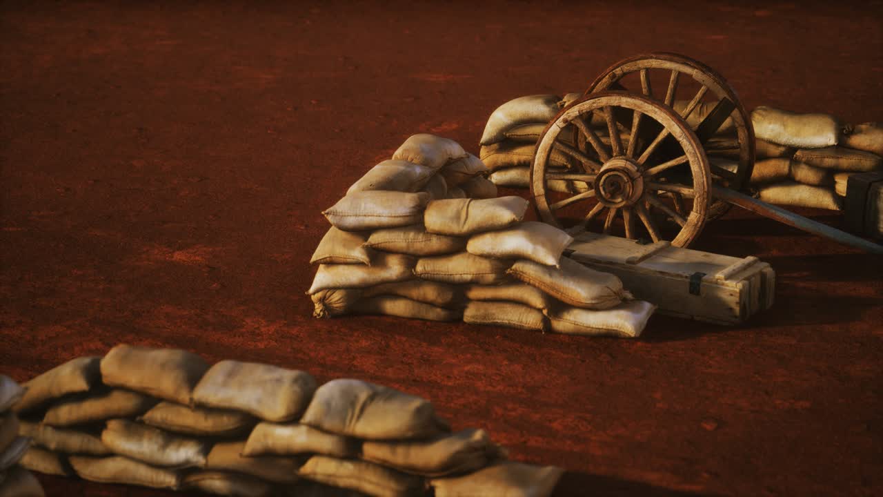 pistola detrás de sacos de arena durante la guerra civil de los ee.uu.