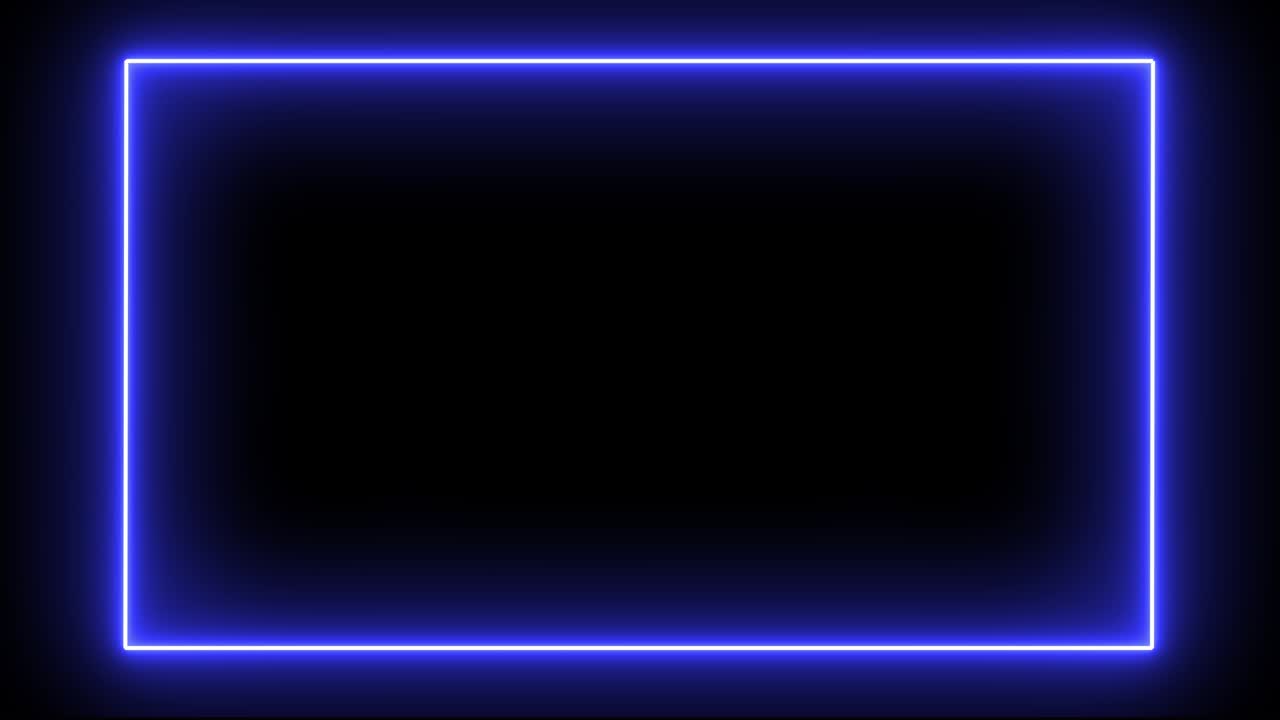 Blinking animation of purple and blue rectangle neon frame on black bacground.