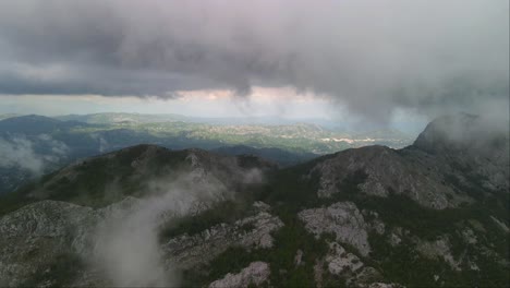 Drone-view-flying-through-thick-clouds--4K-video