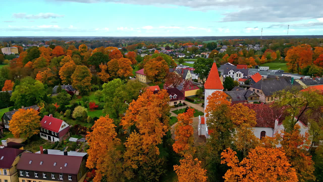 Aerial View of a Charming Village in Autumn