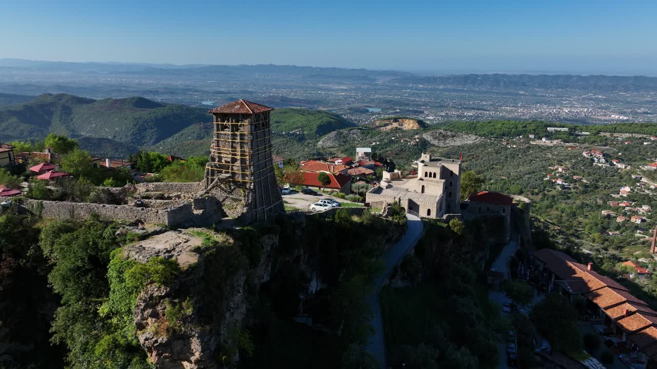 Krujë Watchtower and Fortress of Kruja - Sunny Aerial View in Albania