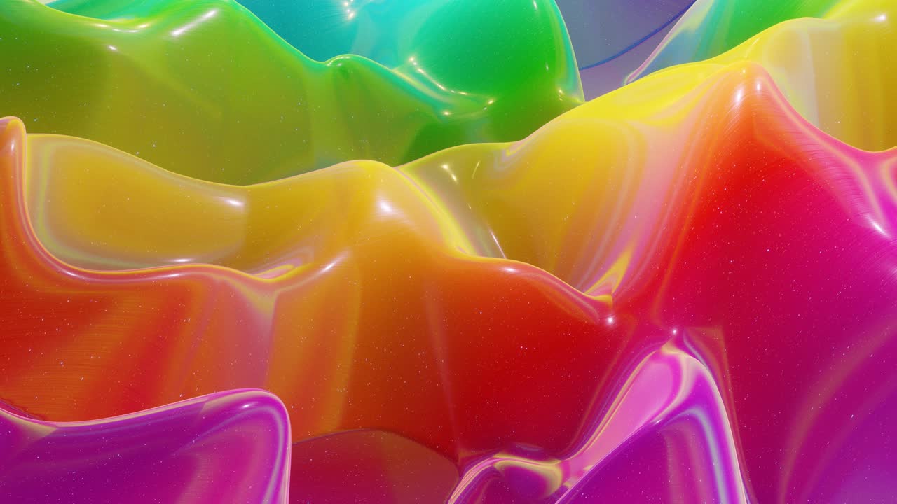 patrón ondulado abstracto en una superficie brillante y brillante, color arco iris de gradiente líquido, ondas en el fluido de pintura en animación suave. brillo en líquido viscoso 3d. retroceso creativo