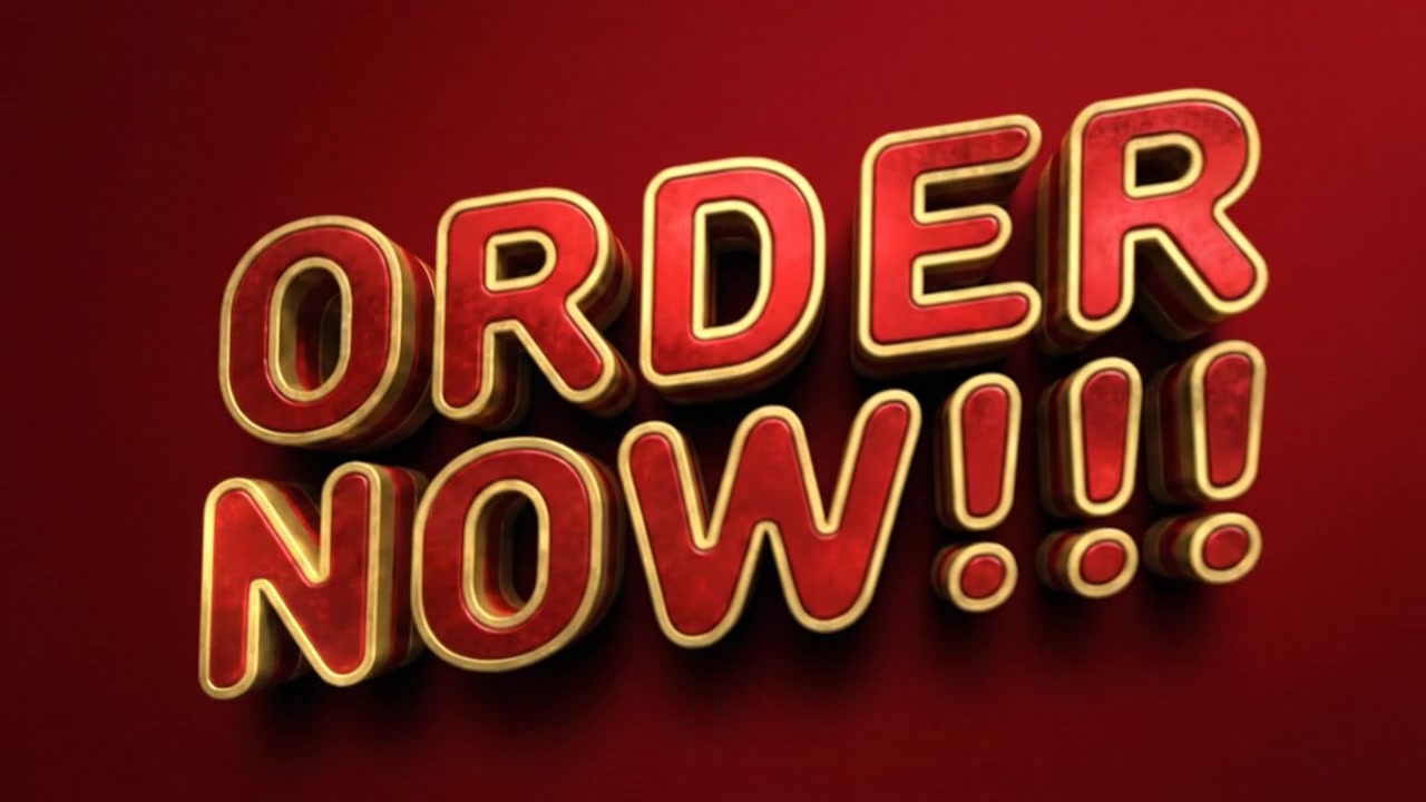 3D Animated Order Now Text on Red Background