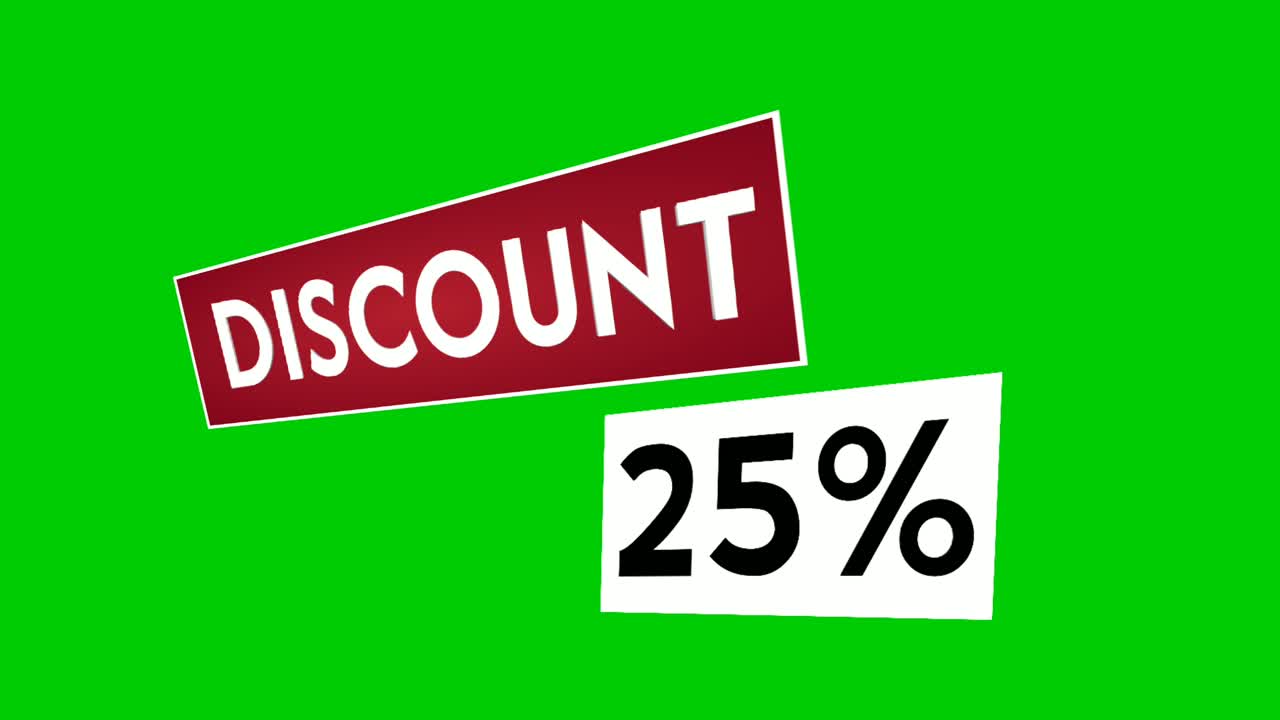 Animation de texte et motion graphics "25 % de réduction", idéale pour vos ventes flash, Black Friday, projets de shopping et concepts commerciaux, sur fond vert