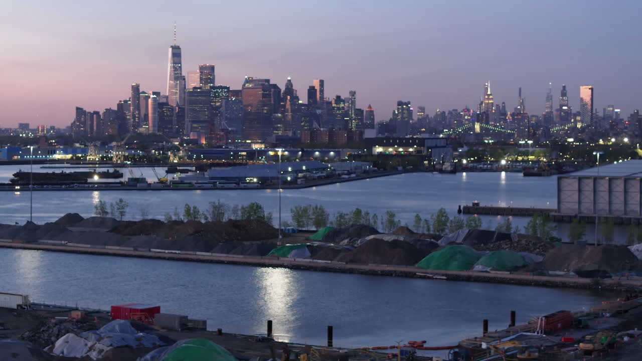 Aerial view of New York City at night