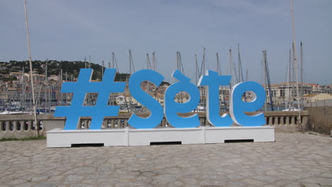 hashtag sete giant letters harbor docked boats harbor france occitanie