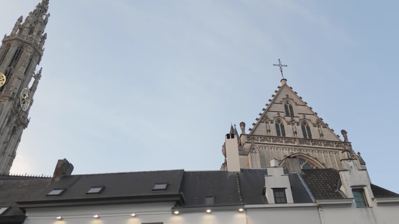 Cathedral of Our Lady in Antwerp with intricate details under a serene evening sky