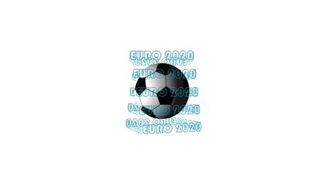 animación realista en bucle de la pelota de fútbol giratoria en 3d y el texto azul euro 2020.