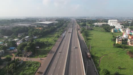 an early morning aerial video showcases the chennai-guntur highway near gummidipoondi, an industrial town in the thiruvallur district of chennai metropolitan region