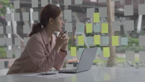 a young woman working with a laptop in a coffee shop business idea financial girl accountant