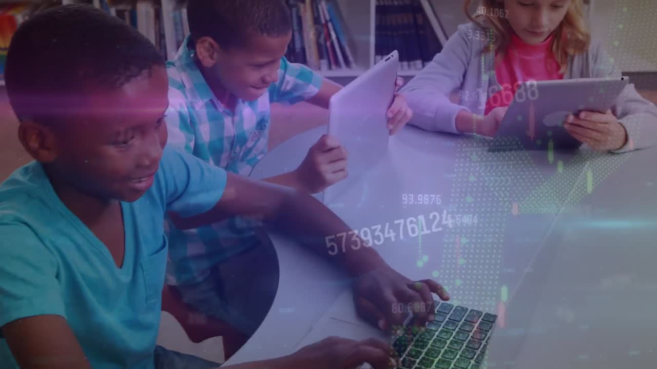 animation de graphiques et traitement de données sur divers écoliers utilisant des tablettes