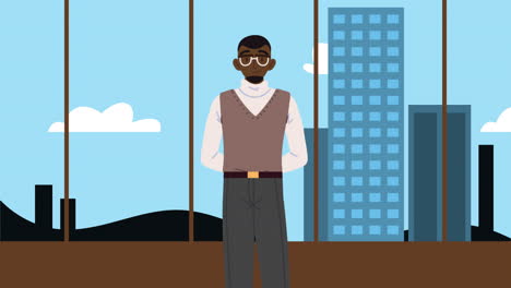 afro business man worker character animation