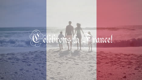 animation de celebrons la france texte et drapeau français sur la famille sur la plage