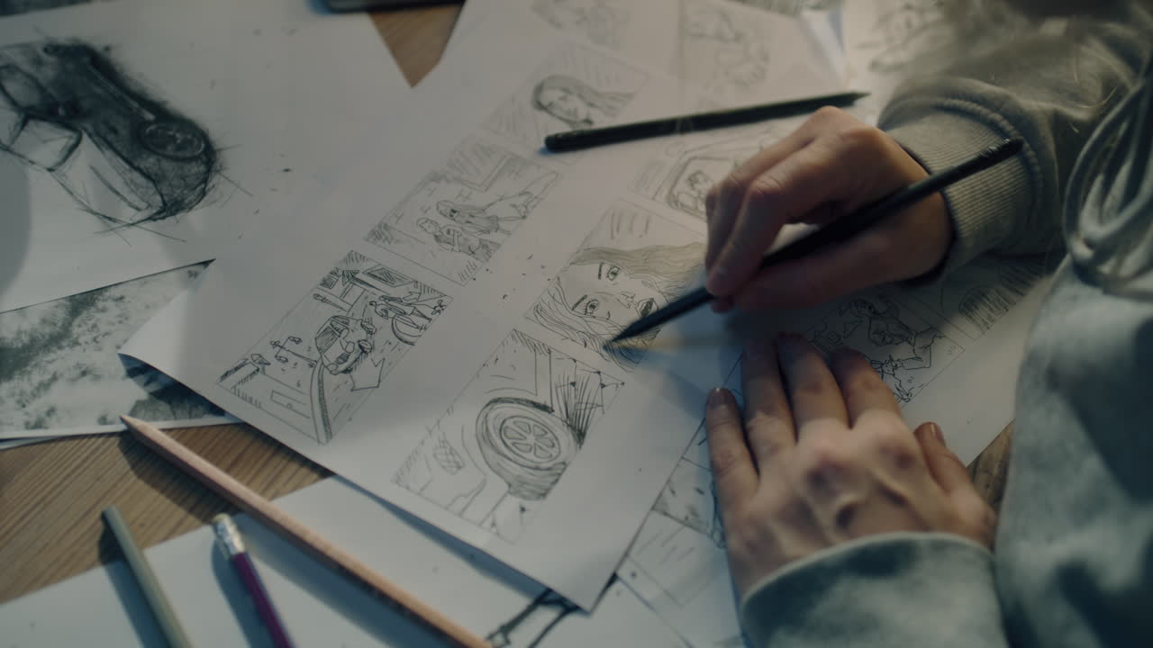 artista de storyboard en el trabajo