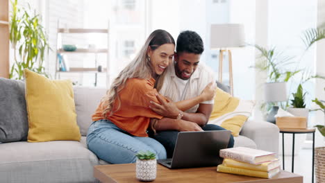 Good-news,-video-call-and-happy-couple-with-laptop