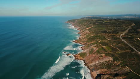 aerial shot over portugues atlantic coast near foz de arelhos in the oeste region on a beautiful day, portugal