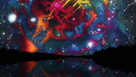 pintura de aquarela abstrata de um céu noturno com estrelas e uma galáxia