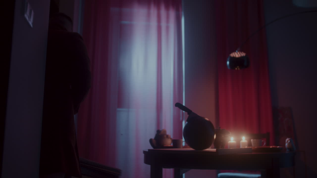 Man Getting Dressed at Night