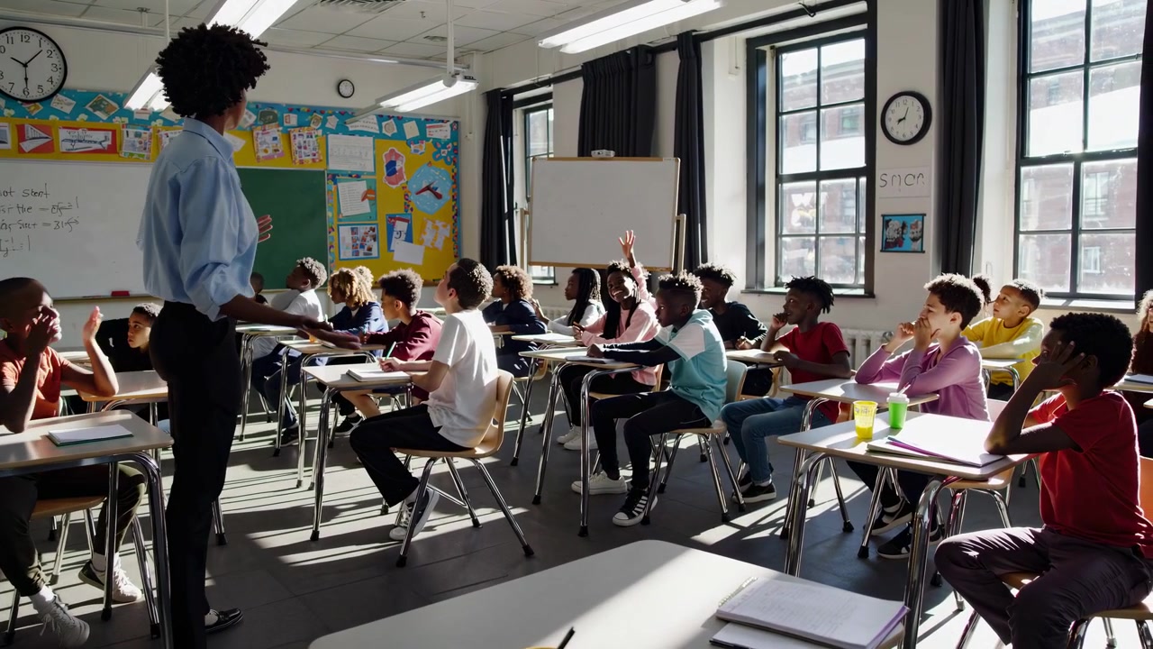 Teacher Leading a Lesson in a Diverse Elementary School Classroom