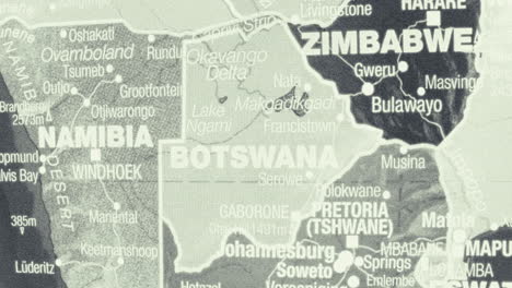 a detailed map highlighting namibia, botswana, and zimbabwe in southern africa