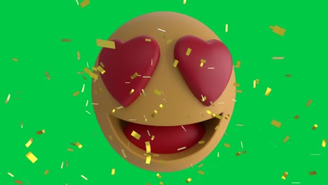 Animation-of-love-emoji-icon-over-confetti-falling-on-green-background