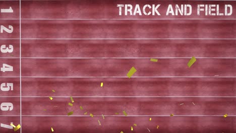 animation of words track and field and gold confetti over sports track