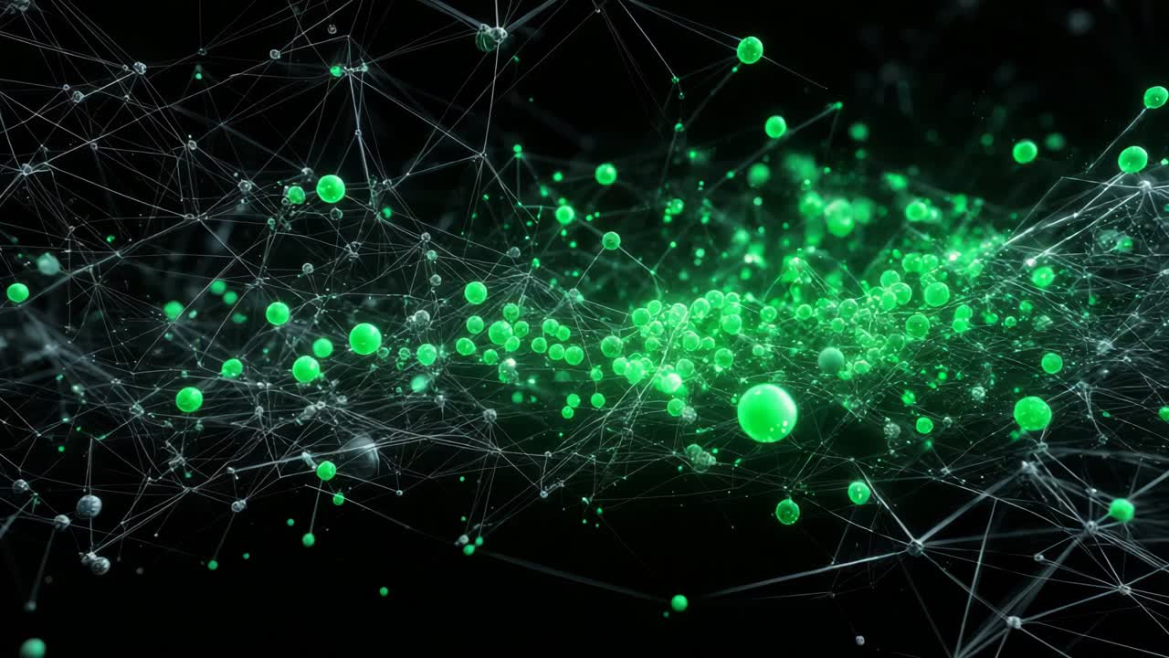 빛나는 녹색 구의 추상적인 네트워크