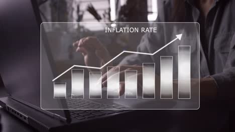 geschäftsfrau mit hologramm-wachstumsdiagramm der inflationsrate