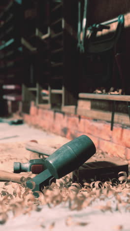 vintage stylized old carpenter workshop interior