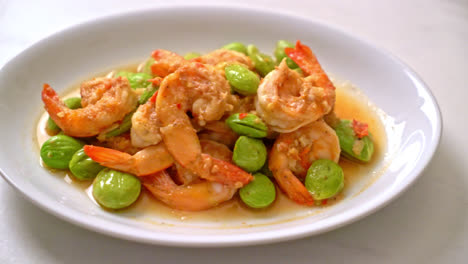 stir-fried twisted cluster bean with shrimp - thai food style