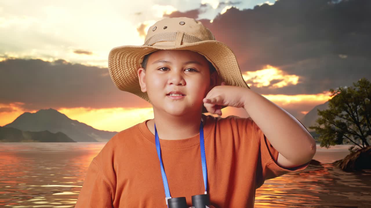Boy Calling for Help at Sunset
