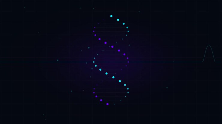 Digital DNA Helix Animation with Moving Heartbeat Pulse