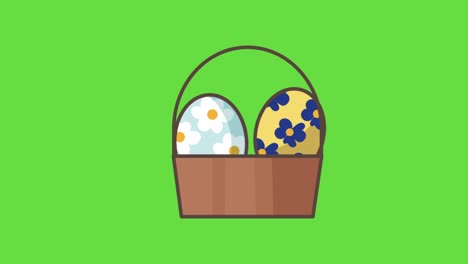 4k video of cartoon easter basket on green background.