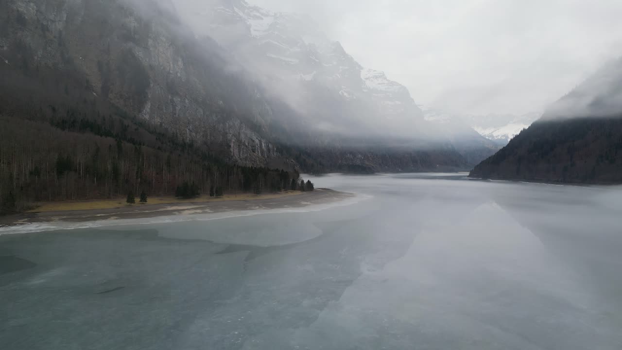 Klöntalersee Glarus Switzerland mystical flight through the mist
