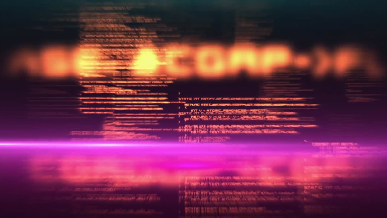 Animation of light trails over data processing on black background