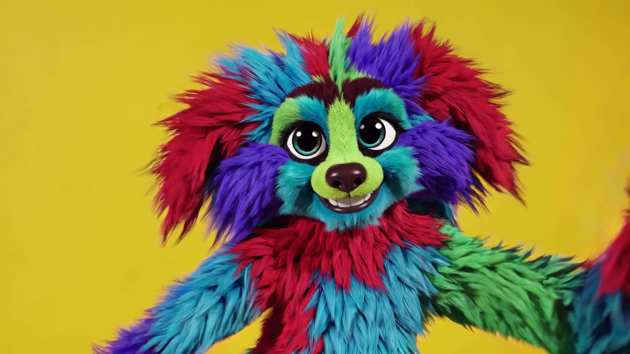 Personaggio di cane peloso e colorato