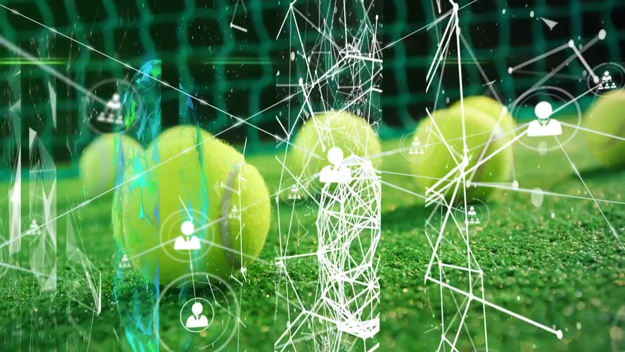 Animation of network of connections with people icons over tennis balls