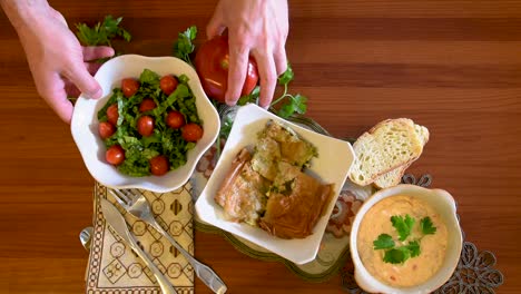 healthy mediterranean cuisine, three dishes concept for lunch or dinner