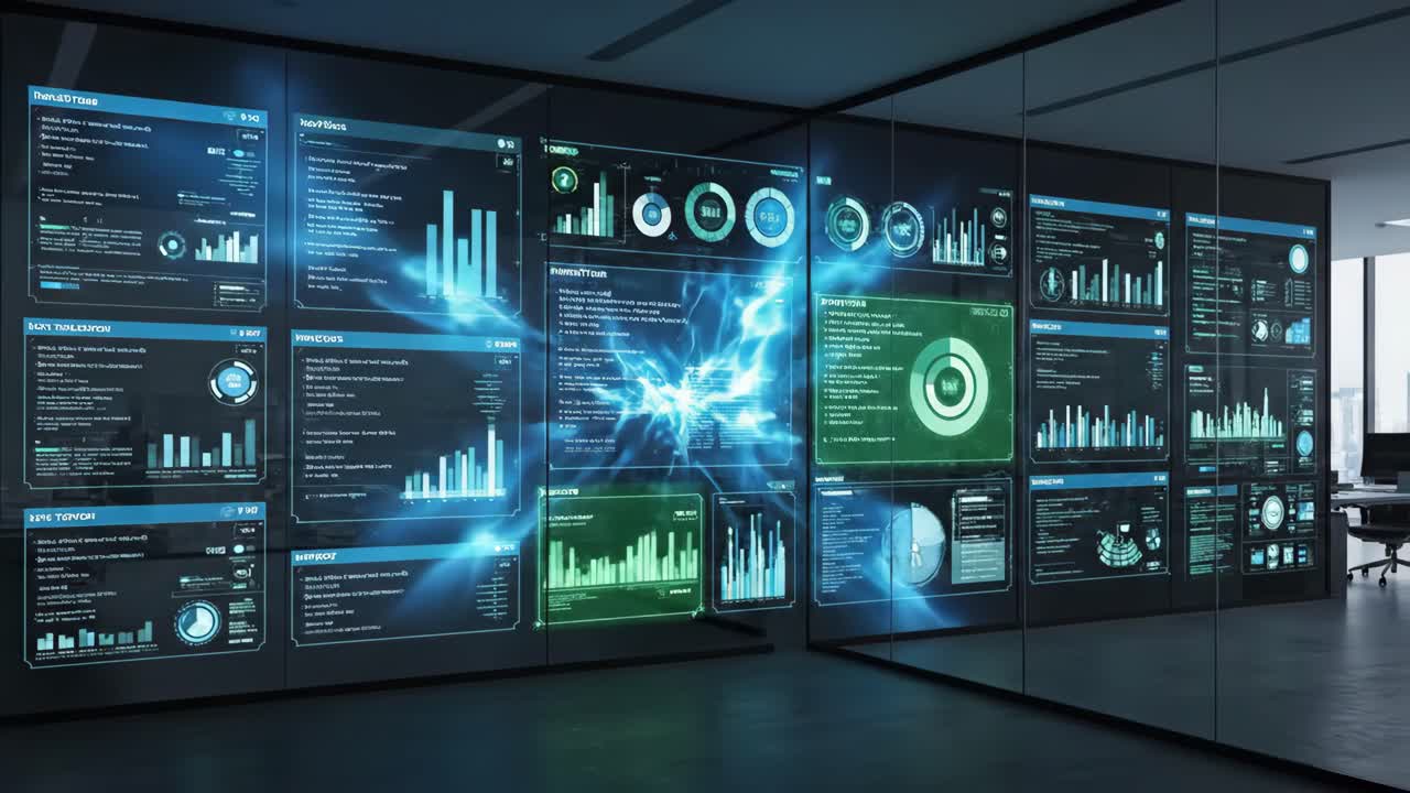 Futuristic Office with Data Visualization