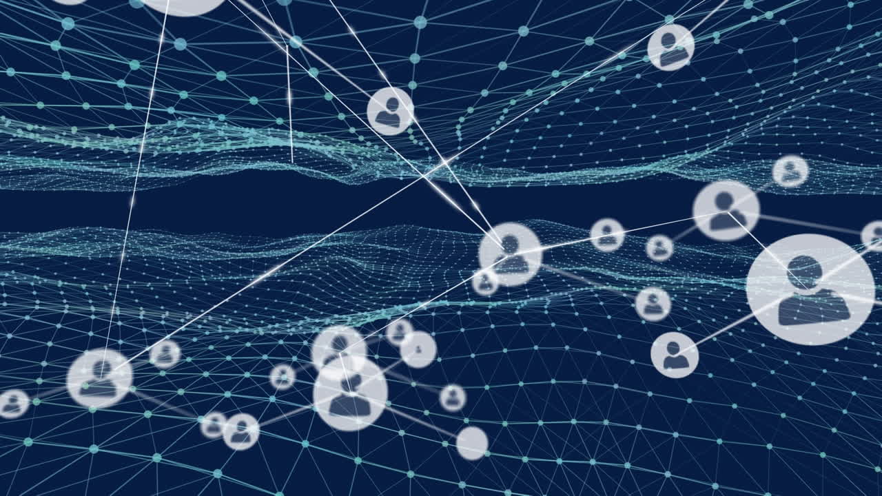 animación de la red de conexiones con personas iconos sobre malla