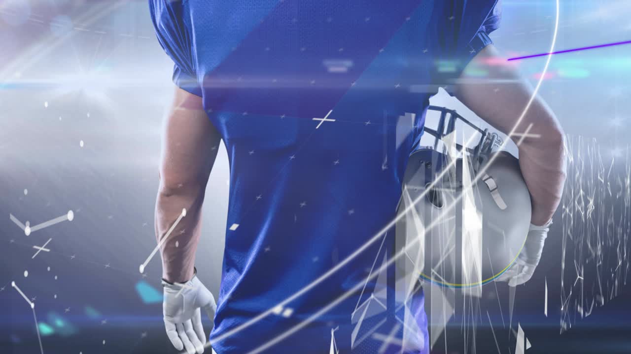 헬 ⁇ 을 입은 남성 미식축구 선수와 함께 데이터 처리의 애니메이션