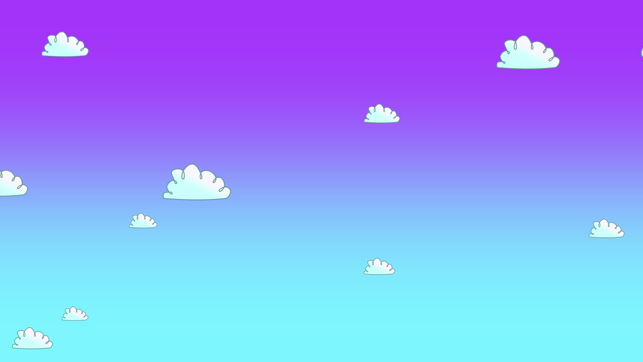 fondo de animación de dibujos animados con nubes blancas en movimiento sobre fondo abstracto de cielo azul