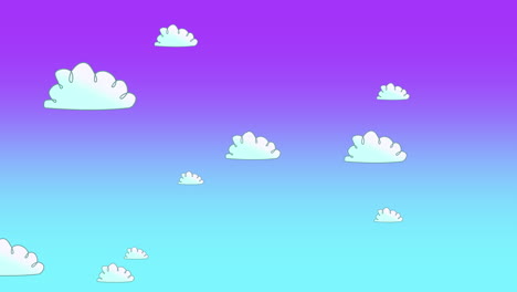 fondo de animación de dibujos animados con nubes blancas en movimiento sobre fondo abstracto de cielo azul