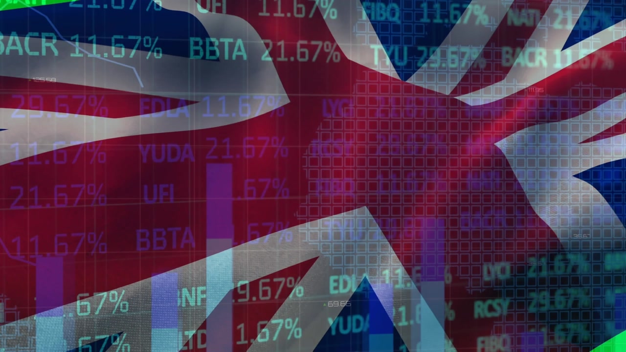 Animazione dell’elaborazione di dati finanziari su un uomo d’affari che usa uno smartphone