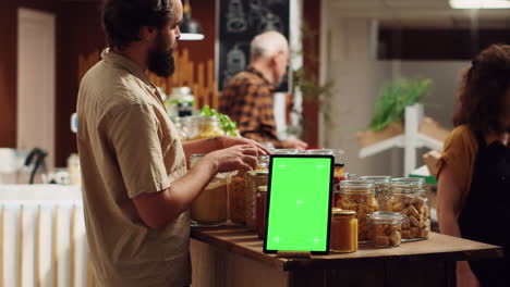 ad on mockup tablet in local food shop